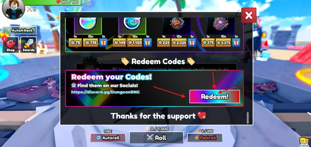 How to redeem Dungeon RNG codes