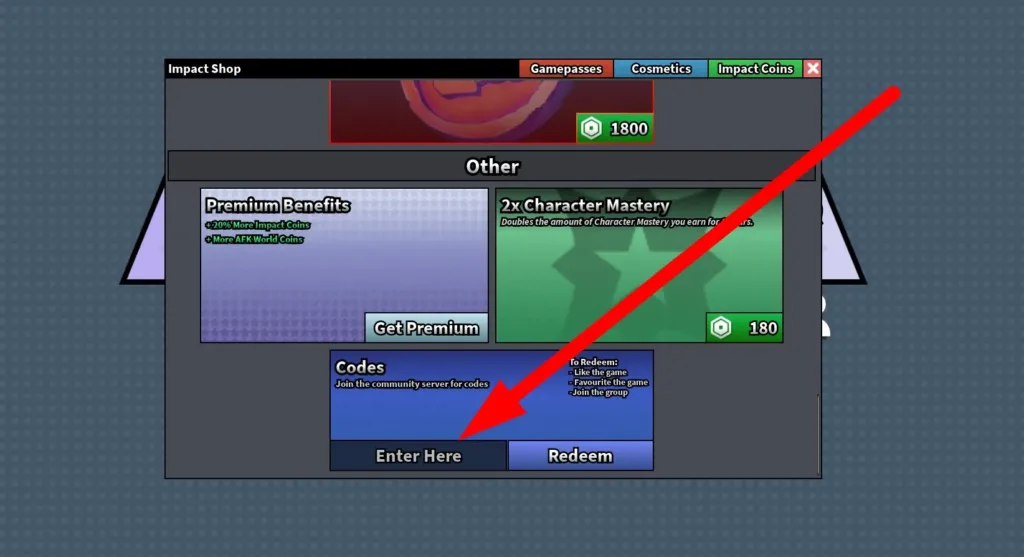 How to redeem Impact Arena Codes, step 2