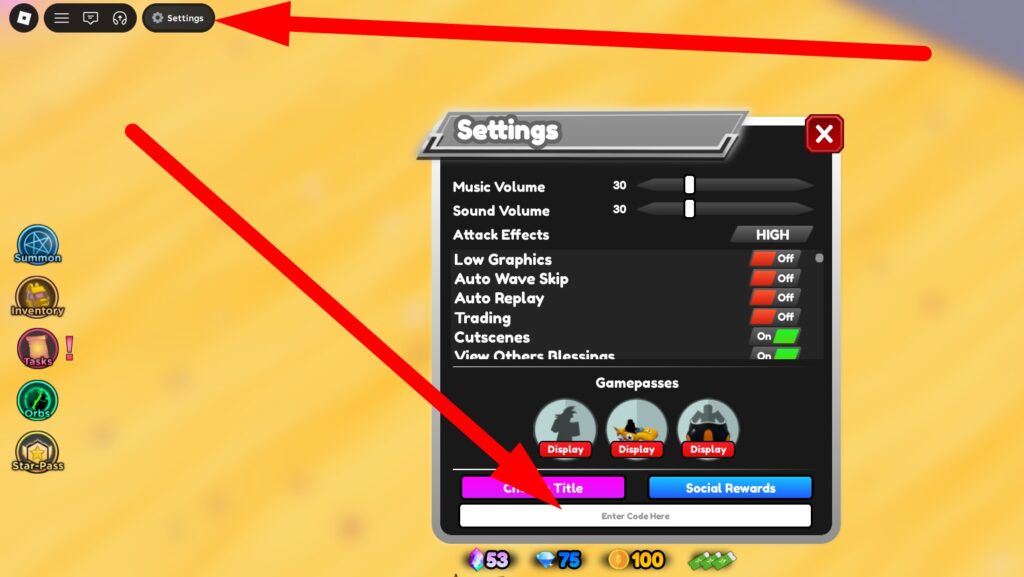 All Star Tower Defence redeem codes screen