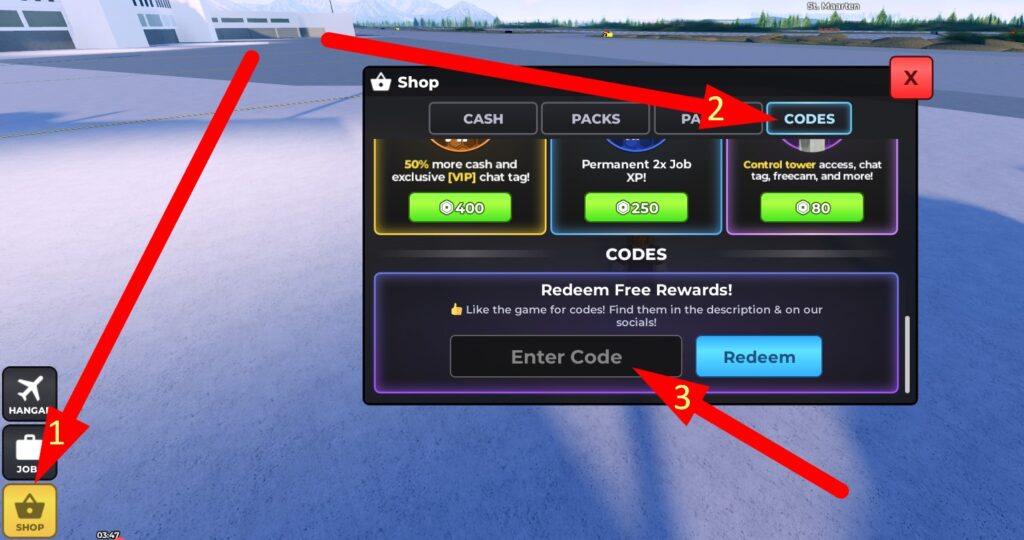 Flight World redeem codes screen