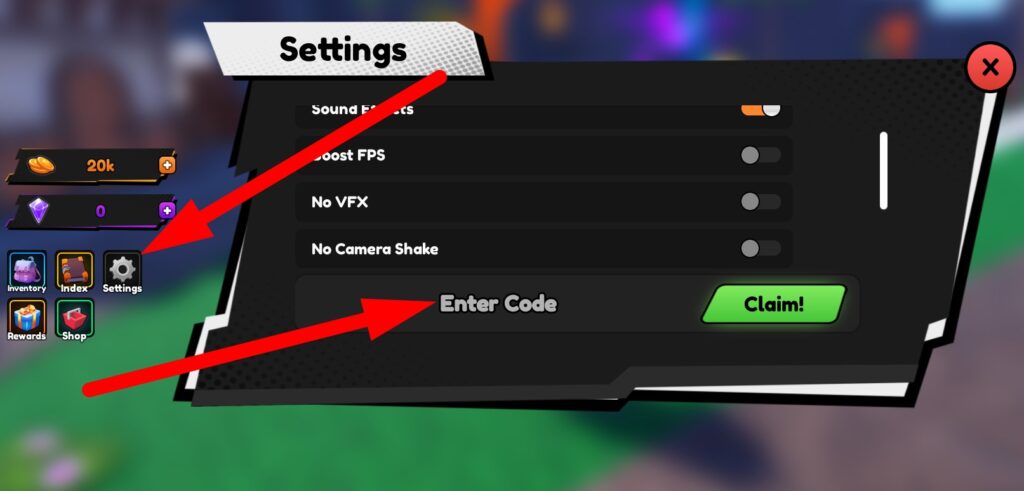 Titan Fishing redeem codes screen