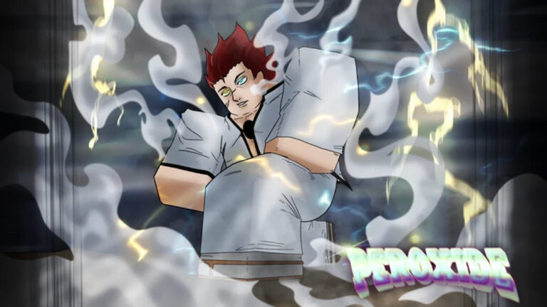 Anime-style character using lightning powers in Roblox Peroxide game artwork.
